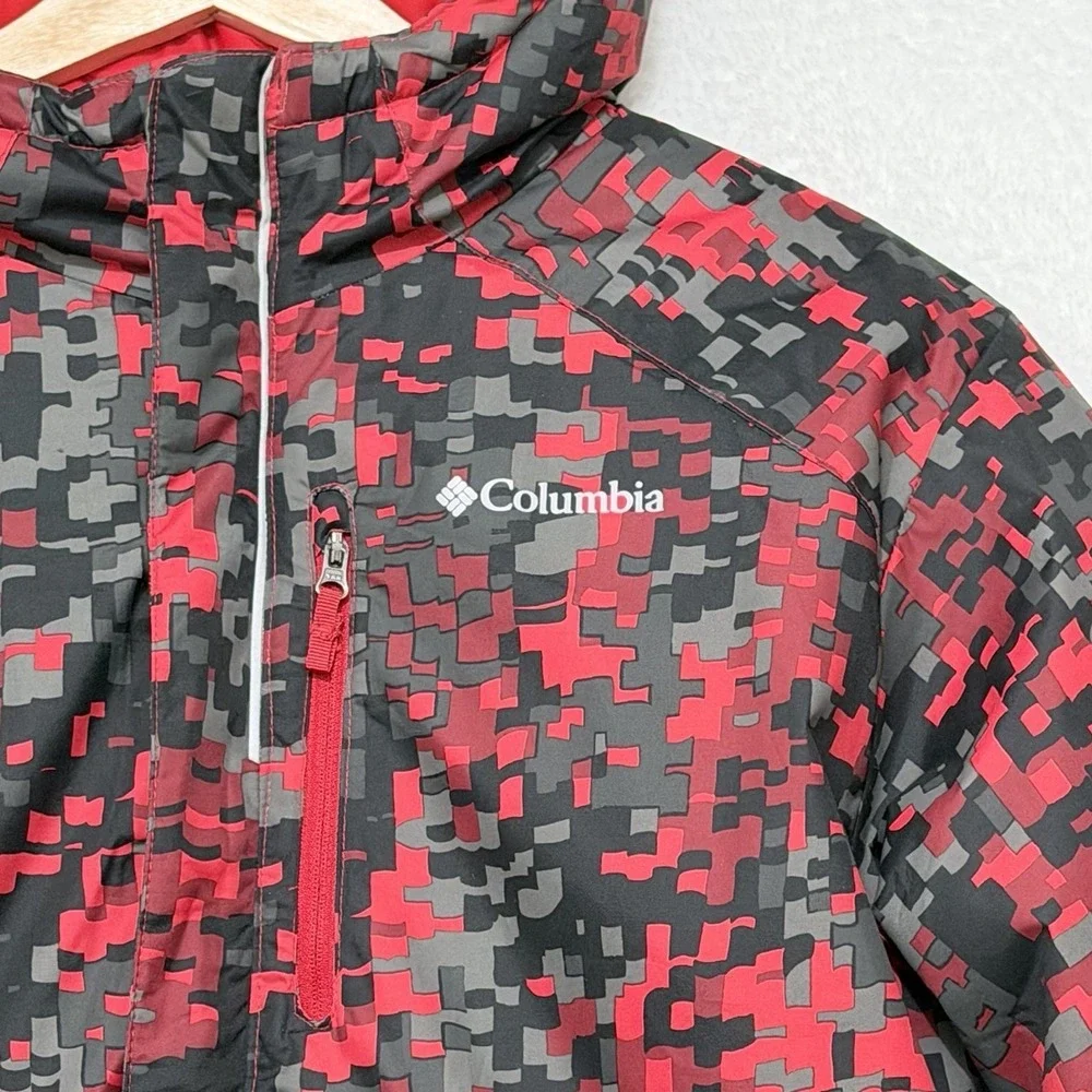 Columbia Kids Jacket Digital Camo Red Grey Insulated Hooded XL Winter Coat